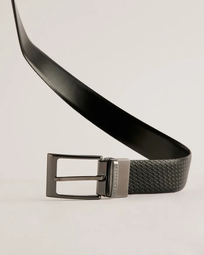 Men WAIDE 8211 Woven Texture Leather Belt Black Ted Baker Belts