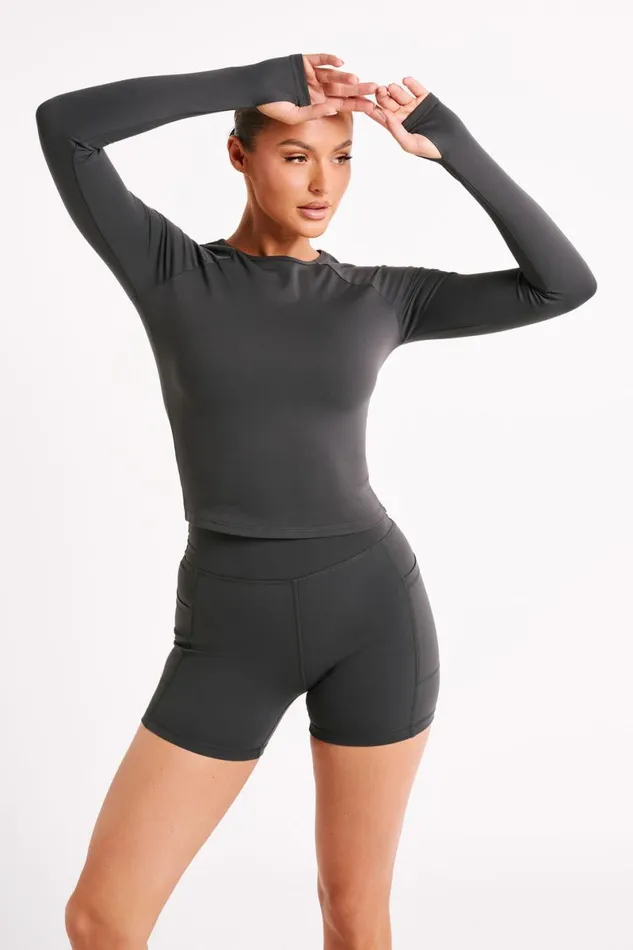 Meshki Activewear Martina Bike Shorts With Pocket 8211 Charcoal Charcoal 8211 Women