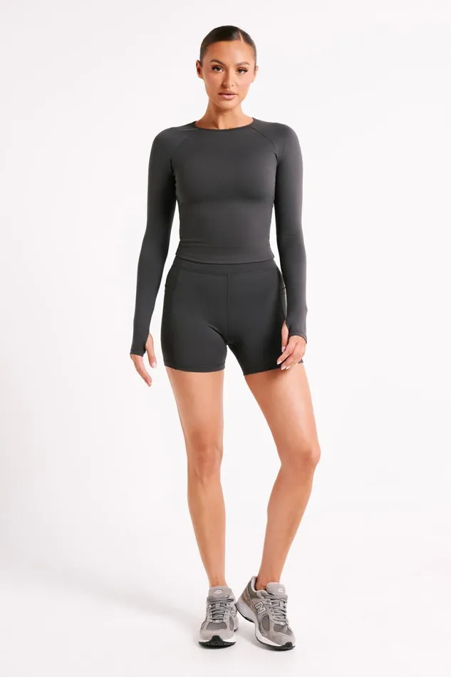 Meshki Activewear Martina Bike Shorts With Pocket 8211 Charcoal Charcoal 8211 Women