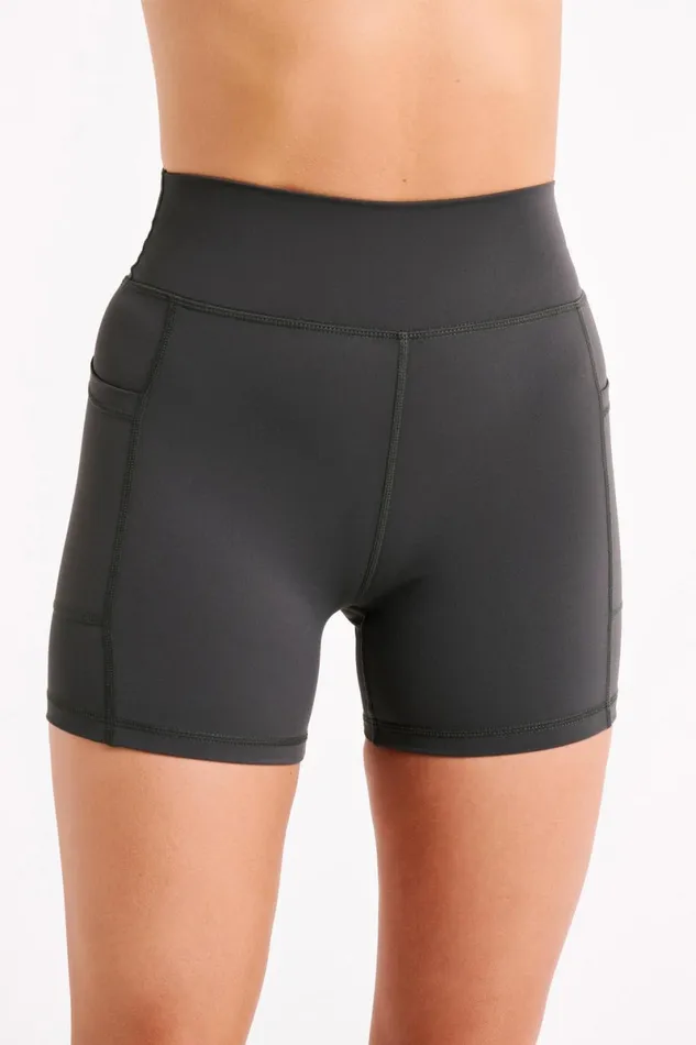 Meshki Activewear Martina Bike Shorts With Pocket 8211 Charcoal Charcoal 8211 Women