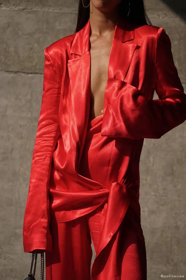 Meshki Bachelorette Aspyn Satin Blazer Jacket 8211 Red Red 8211 Women
