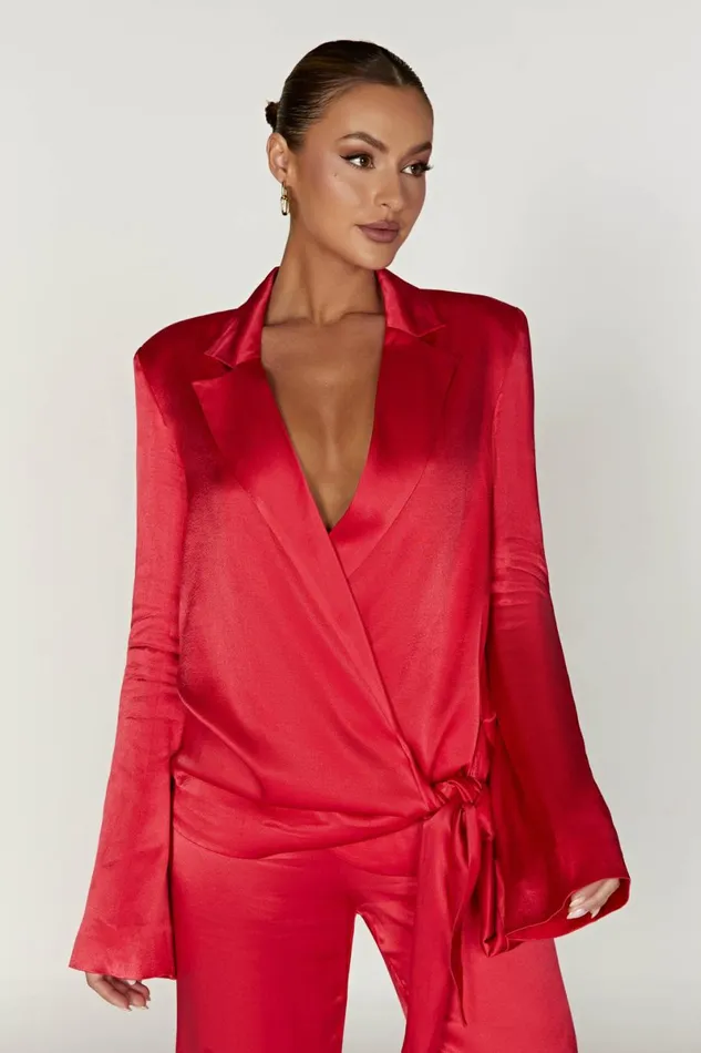 Meshki Bachelorette Aspyn Satin Blazer Jacket 8211 Red Red 8211 Women Meshki Bachelorette Aspyn Satin Blazer Jacket 8211 Red Red 8211 Women