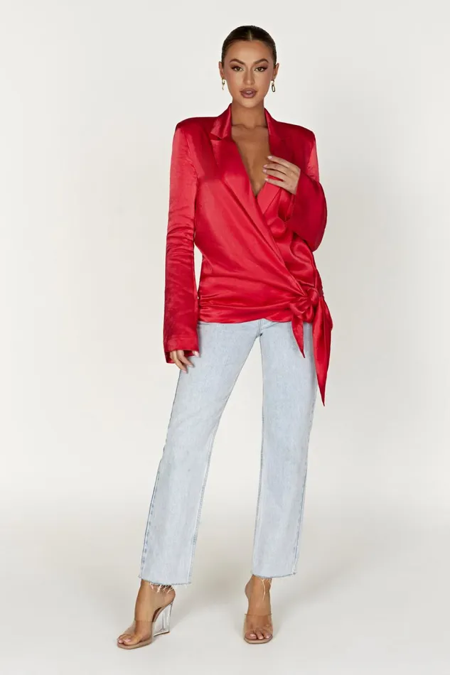 Meshki Bachelorette Aspyn Satin Blazer Jacket 8211 Red Red 8211 Women Meshki Bachelorette Aspyn Satin Blazer Jacket 8211 Red Red 8211 Women