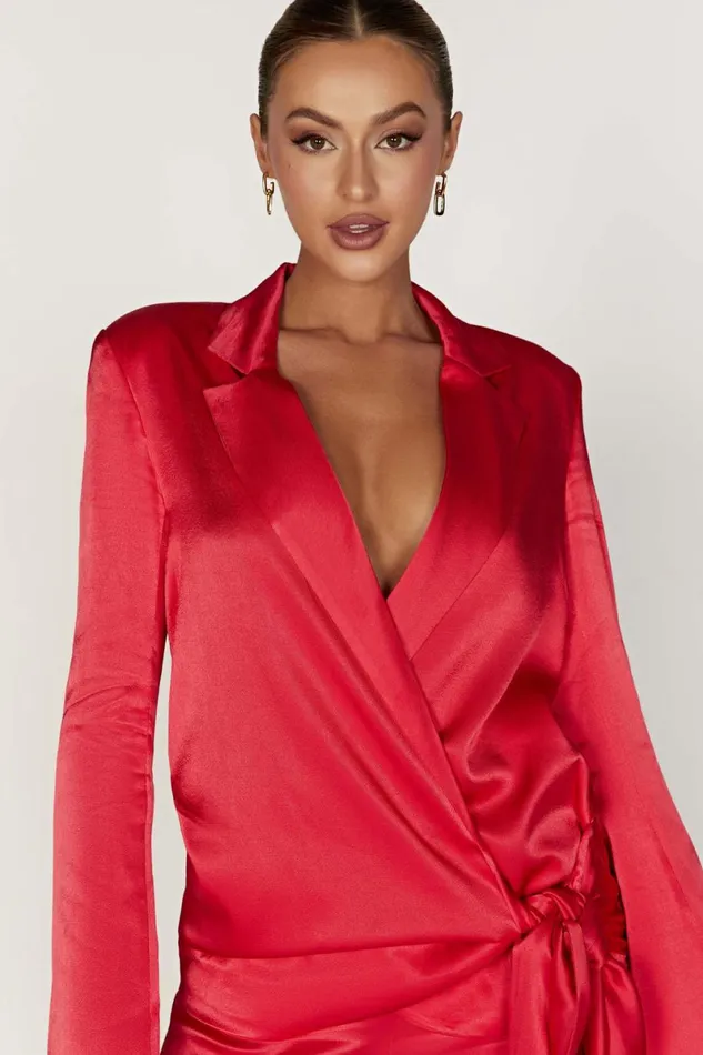 Meshki Bachelorette Aspyn Satin Blazer Jacket 8211 Red Red 8211 Women Meshki Bachelorette Aspyn Satin Blazer Jacket 8211 Red Red 8211 Women
