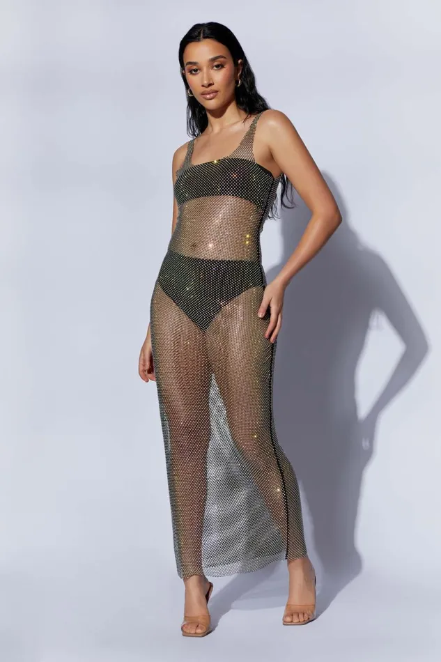 Meshki Bachelorette Delara Diamante Mesh Maxi Dress 8211 Black Black 8211 Women