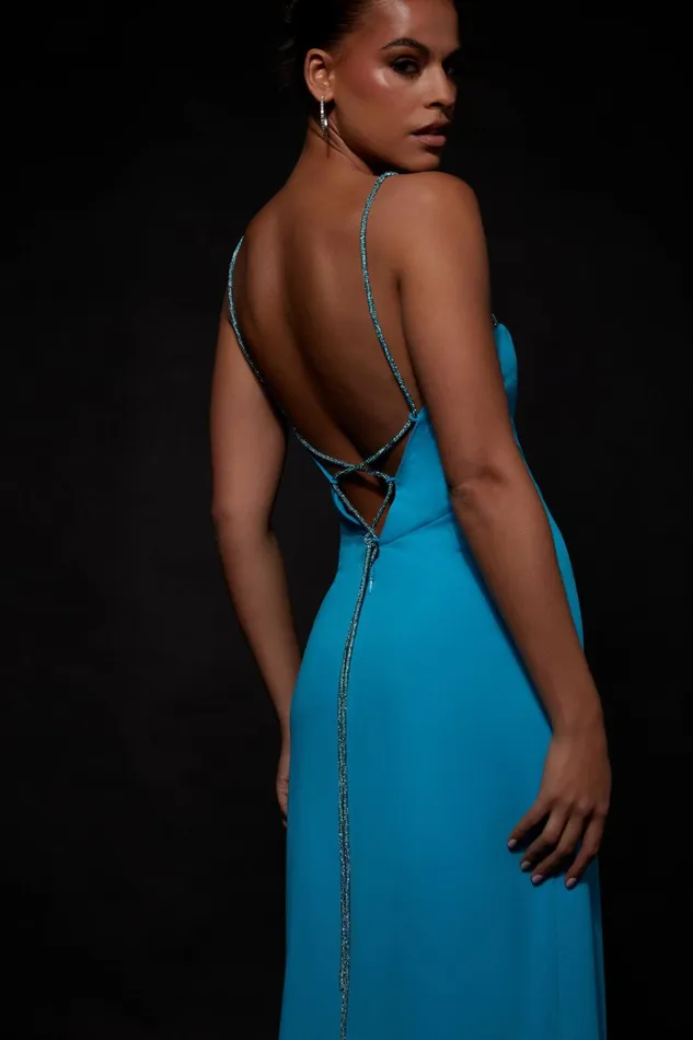 Meshki Bachelorette Dionne Criss Cross Diamante Maxi Dress 8211 Cyan Blue Cyanblue 8211 Women