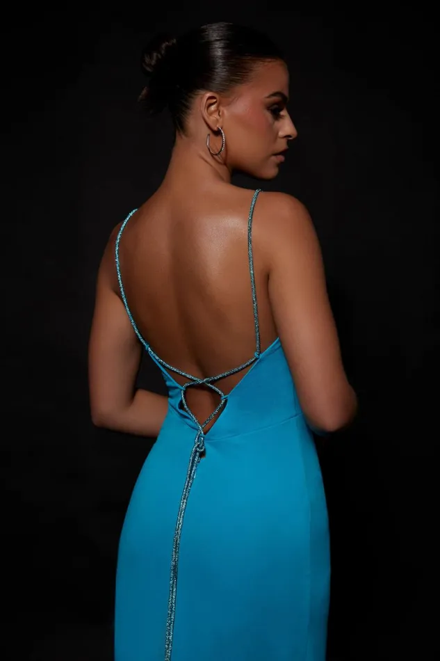 Meshki Bachelorette Dionne Criss Cross Diamante Maxi Dress 8211 Cyan Blue Cyanblue 8211 Women
