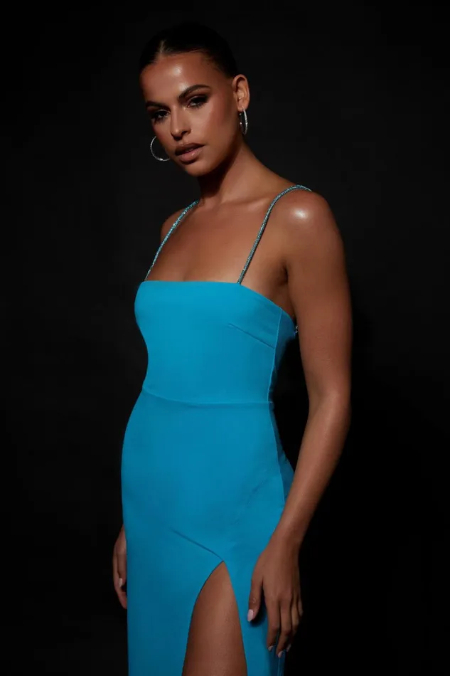 Meshki Bachelorette Dionne Criss Cross Diamante Maxi Dress 8211 Cyan Blue Cyanblue 8211 Women