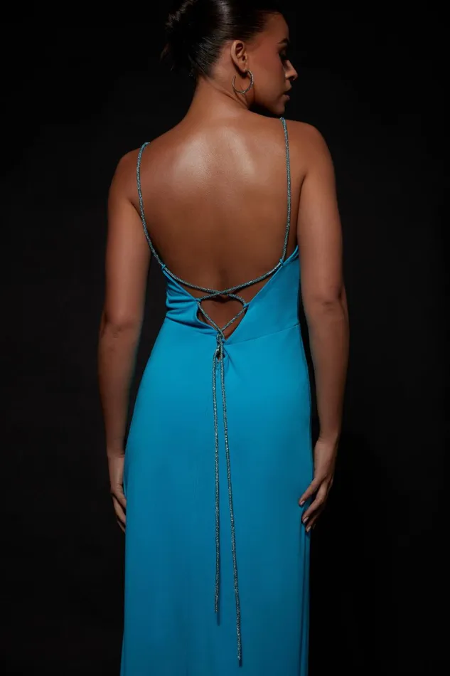 Meshki Bachelorette Dionne Criss Cross Diamante Maxi Dress 8211 Cyan Blue Cyanblue 8211 Women
