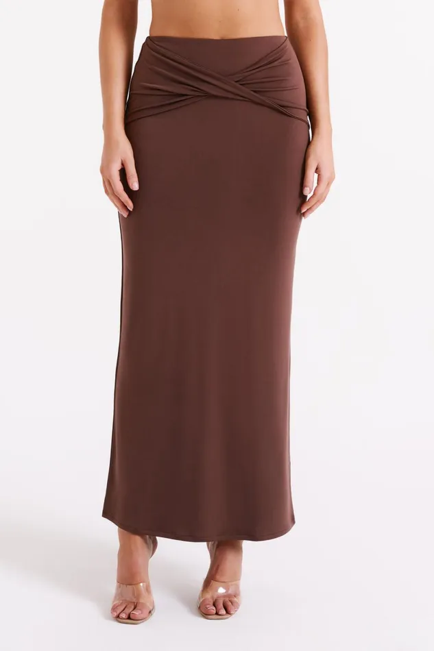 Meshki Basic Bottoms Ceri Maxi Twist Skirt 8211 Mocha Mocha 8211 Women