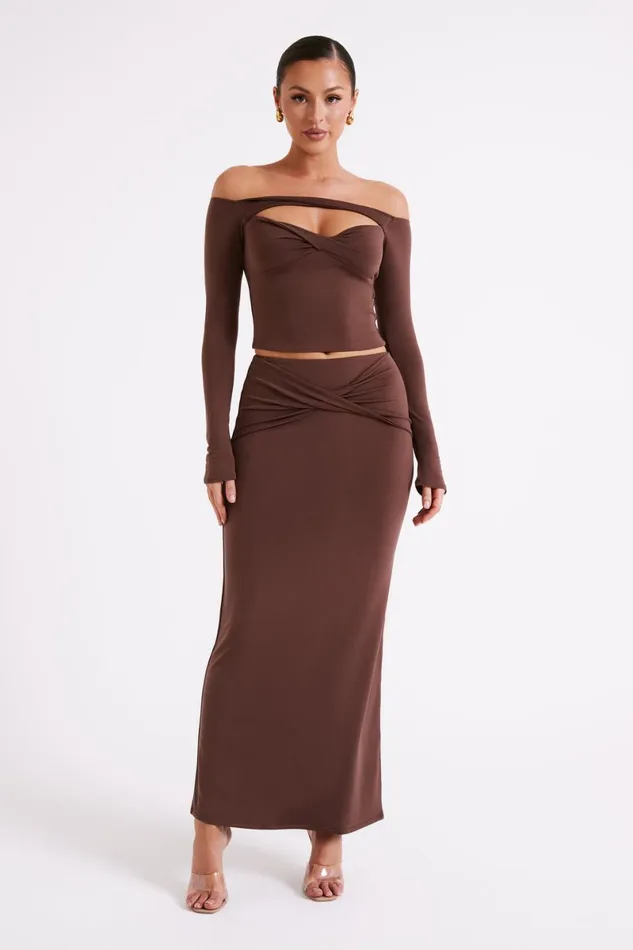 Meshki Basic Bottoms Ceri Maxi Twist Skirt 8211 Mocha Mocha 8211 Women