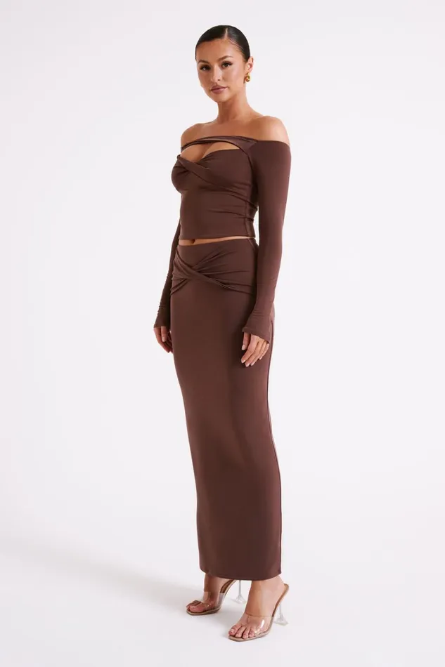 Meshki Basic Bottoms Ceri Maxi Twist Skirt 8211 Mocha Mocha 8211 Women