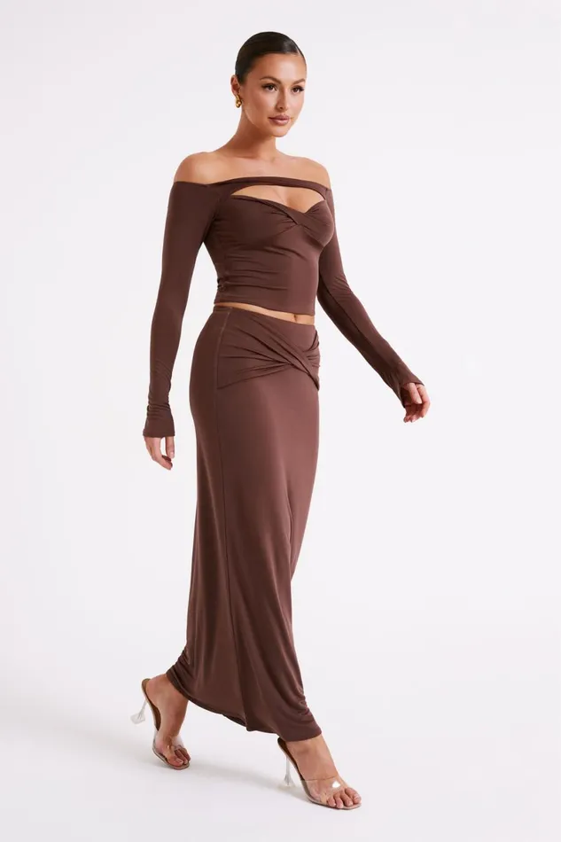 Meshki Basic Bottoms Ceri Maxi Twist Skirt 8211 Mocha Mocha 8211 Women
