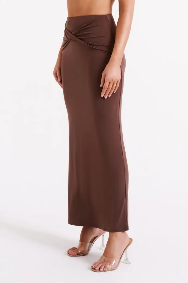 Meshki Basic Bottoms Ceri Maxi Twist Skirt 8211 Mocha Mocha 8211 Women