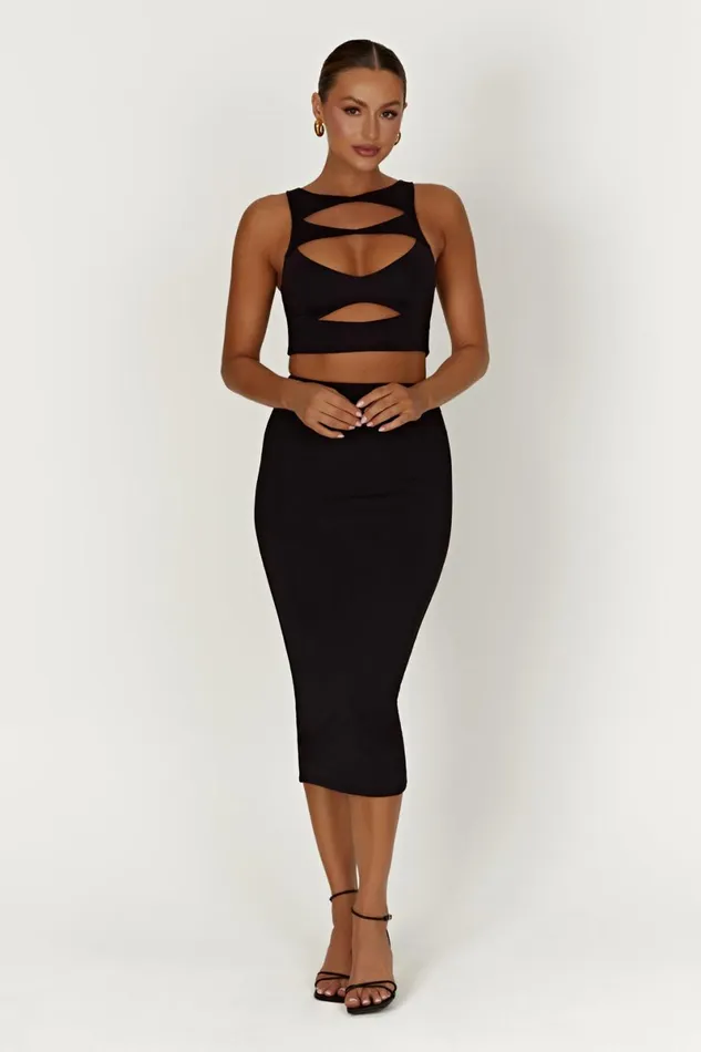 Meshki Basic Bottoms Charley Midi Skirt 8211 Black Black 8211 Women