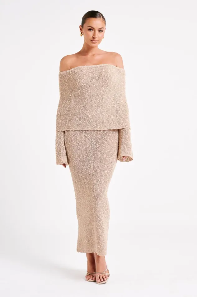 Meshki Basic Dresses Marisol Off Shoulder Boucle Maxi Dress 8211 Wheat Wheat 8211 Women