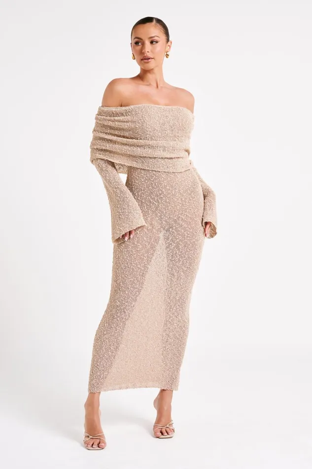 Meshki Basic Dresses Marisol Off Shoulder Boucle Maxi Dress 8211 Wheat Wheat 8211 Women