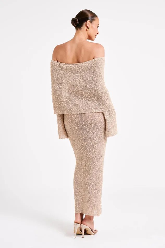 Meshki Basic Dresses Marisol Off Shoulder Boucle Maxi Dress 8211 Wheat Wheat 8211 Women