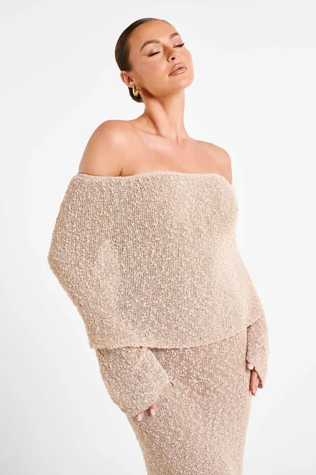 Meshki Basic Dresses Marisol Off Shoulder Boucle Maxi Dress 8211 Wheat Wheat 8211 Women