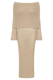 Meshki Basic Dresses Marisol Off Shoulder Boucle Maxi Dress 8211 Wheat Wheat 8211 Women