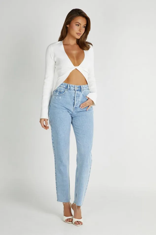 Meshki Basic Tops Carol Knit Twist Long Sleeve Top 8211 White White 8211 Women
