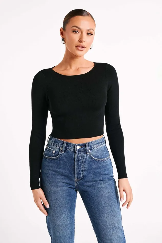 Meshki Basic Tops Haisley Long Sleeve Knit Top 8211 Black Black 8211 Women