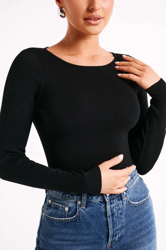 Meshki Basic Tops Haisley Long Sleeve Knit Top 8211 Black Black 8211 Women