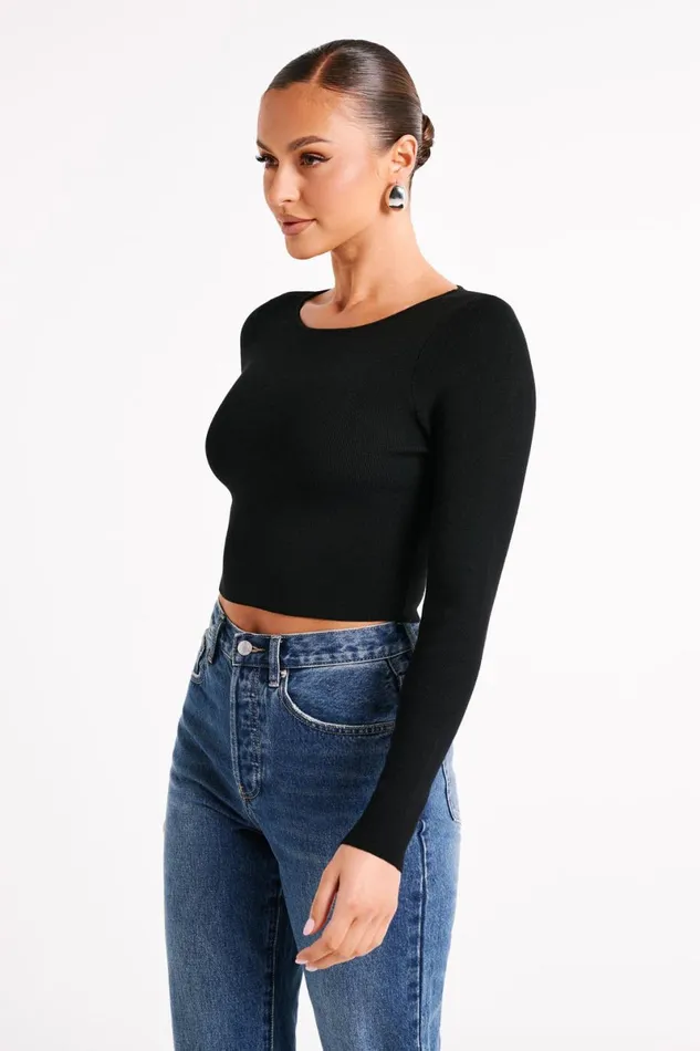 Meshki Basic Tops Haisley Long Sleeve Knit Top 8211 Black Black 8211 Women