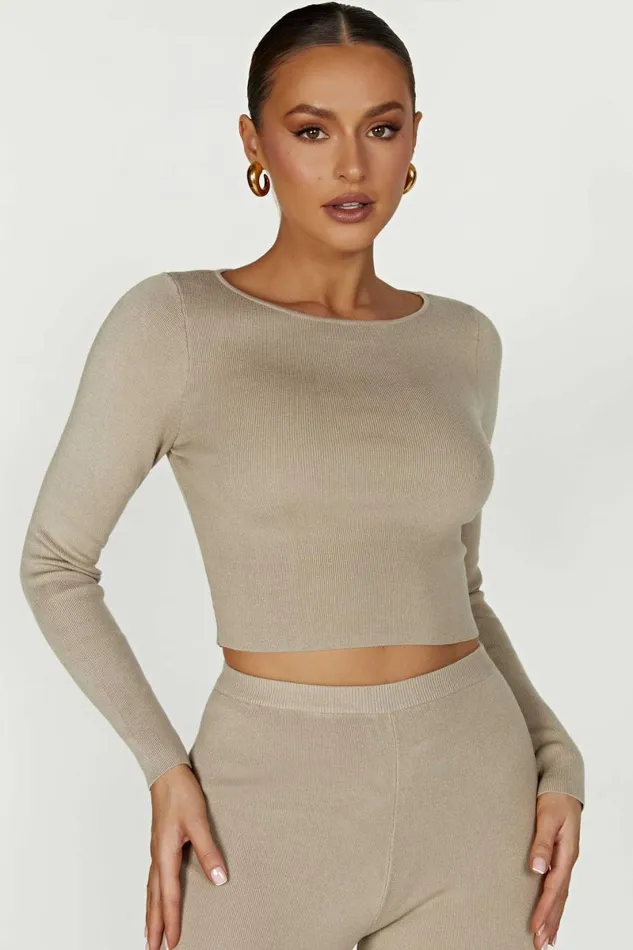 Meshki Basic Tops Haisley Long Sleeve Knit Top 8211 Taupe Taupe 8211 Women