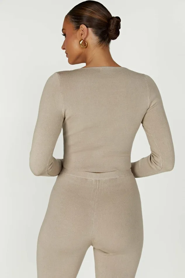Meshki Basic Tops Haisley Long Sleeve Knit Top 8211 Taupe Taupe 8211 Women