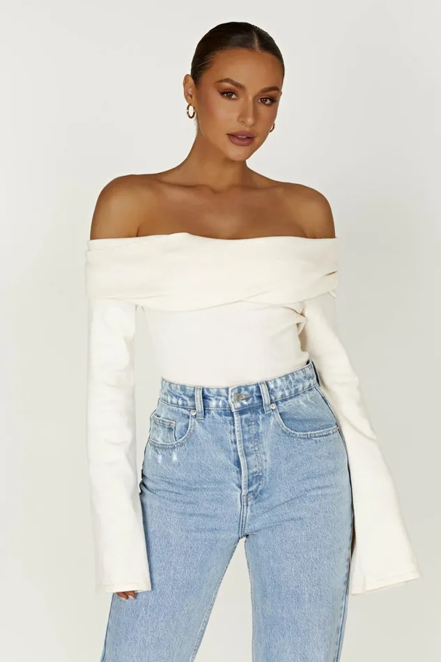 Meshki Basic Tops Marlisa Off Shoulder Twist Top 8211 Ivory Ivory 8211 Women