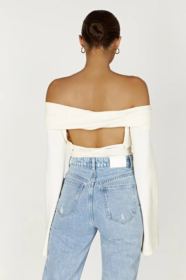 Meshki Basic Tops Marlisa Off Shoulder Twist Top 8211 Ivory Ivory 8211 Women