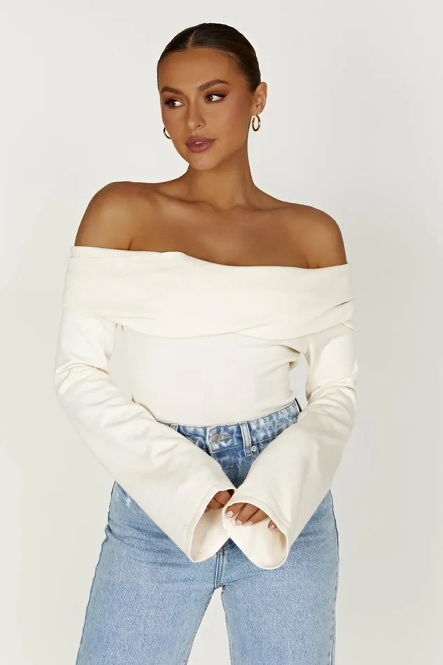 Meshki Basic Tops Marlisa Off Shoulder Twist Top 8211 Ivory Ivory 8211 Women