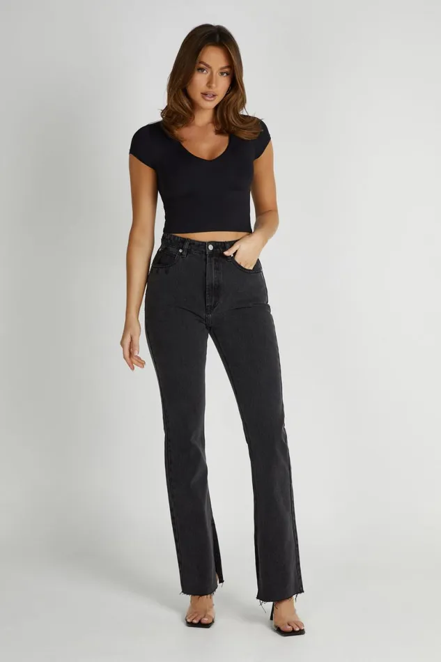 Meshki Basic Tops Olympia Recycled Nylon V Neck Top 8211 Black Black 8211 Women