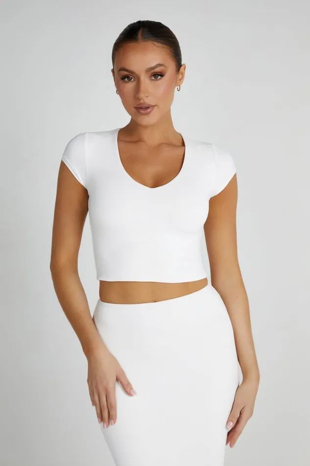 Meshki Basic Tops Olympia Recycled Nylon V Neck Top 8211 White White 8211 Women