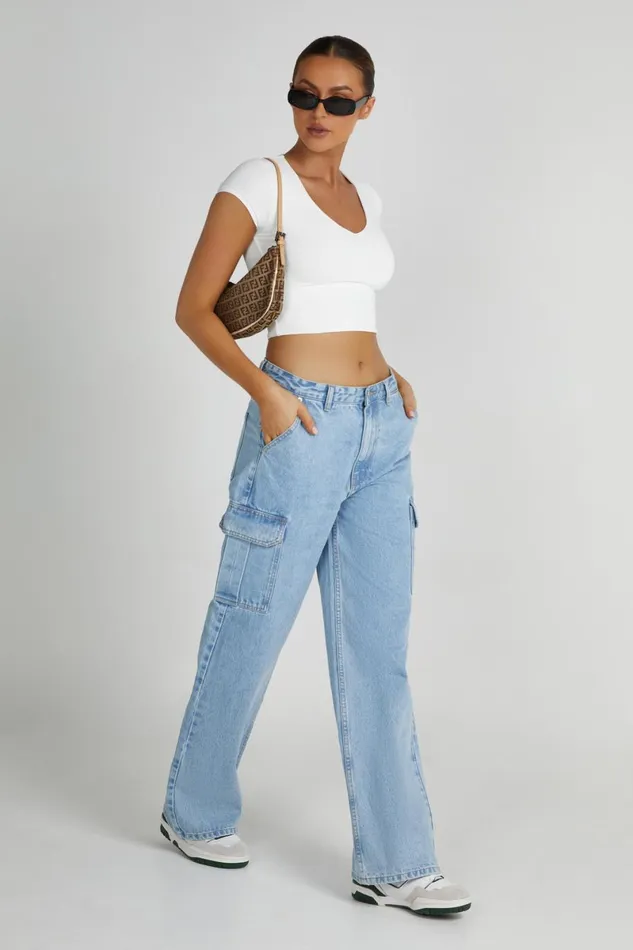 Meshki Basic Tops Olympia Recycled Nylon V Neck Top 8211 White White 8211 Women