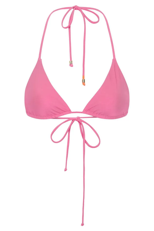 Meshki Bikini Tops Kalli Recycled Nylon Triangle Tie Up Bikini Top 8211 Pink Pink 8211 Women