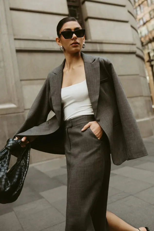 Meshki Blazers Drew Oversized Textured Blazer 8211 Charcoal Charcoal 8211 Women