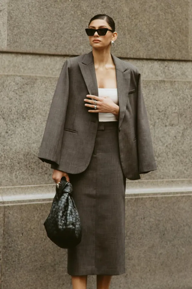 Meshki Blazers Drew Oversized Textured Blazer 8211 Charcoal Charcoal 8211 Women