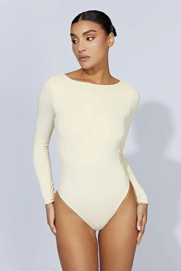 Meshki Bodysuits Cheyenne Long Sleeve Plunge Back Bodysuit 8211 Cream Cream 8211 Women