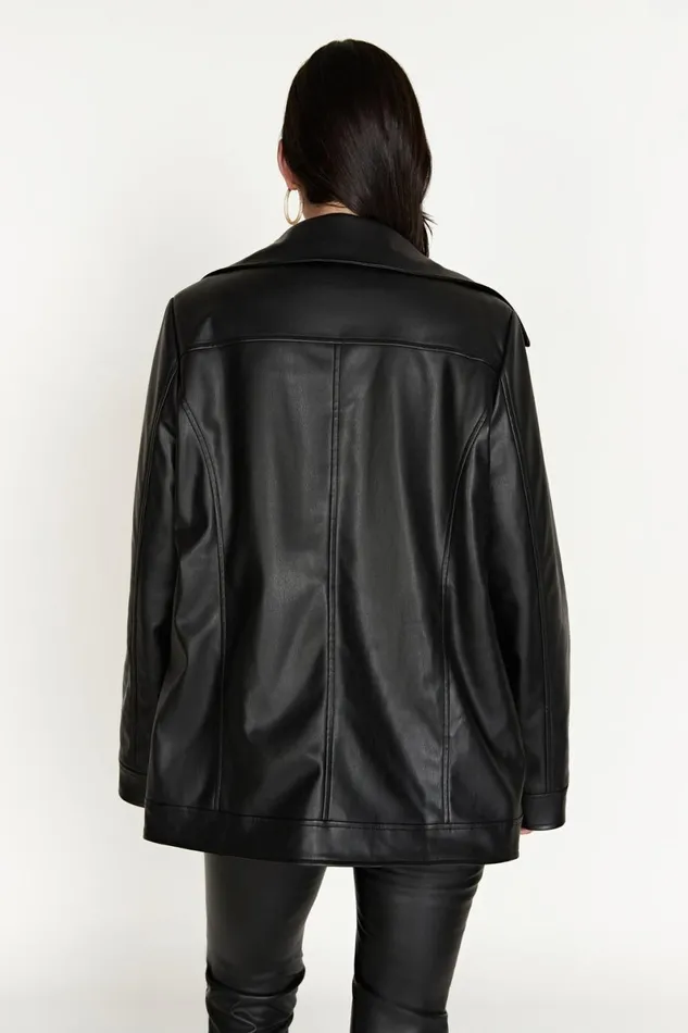Meshki Coats and Jackets Savannah Faux Leather Aviator Jacket 8211 Black Black 8211 Women