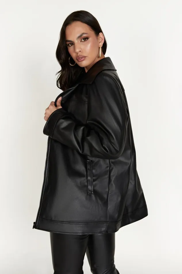 Meshki Coats and Jackets Savannah Faux Leather Aviator Jacket 8211 Black Black 8211 Women