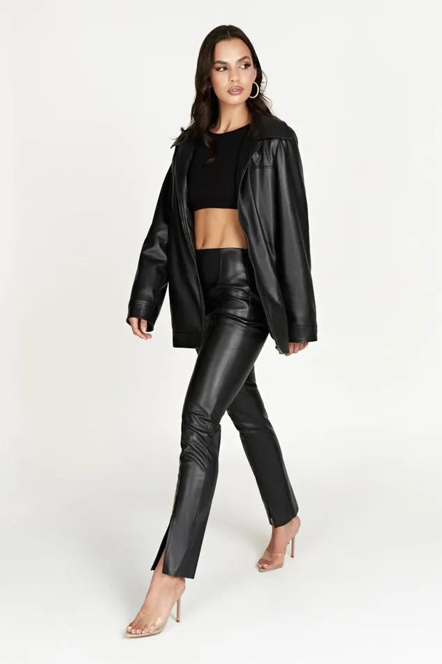 Meshki Coats and Jackets Savannah Faux Leather Aviator Jacket 8211 Black Black 8211 Women