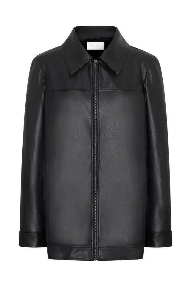 Meshki Coats and Jackets Savannah Faux Leather Aviator Jacket 8211 Black Black 8211 Women