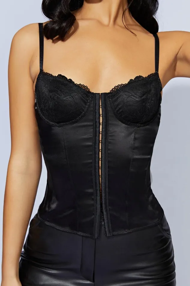 Meshki Corsets Claudia Lace Satin Bustier Corset 8211 Black Black 8211 Women Meshki Corsets Claudia Lace Satin Bustier Corset 8211 Black Black 8211 Women