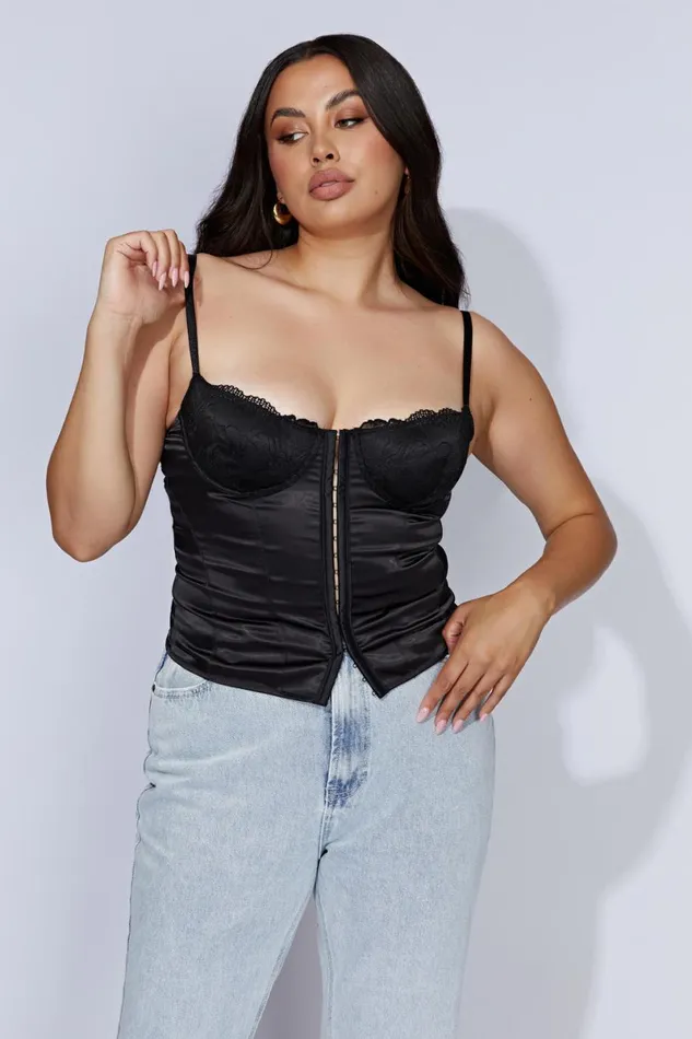 Meshki Corsets Claudia Lace Satin Bustier Corset 8211 Black Black 8211 Women Meshki Corsets Claudia Lace Satin Bustier Corset 8211 Black Black 8211 Women