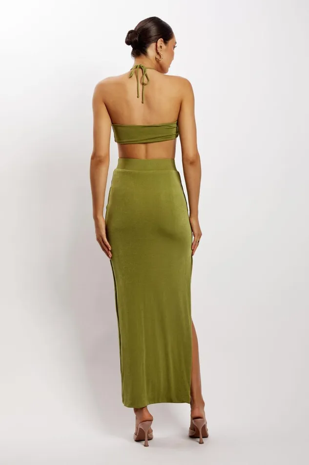 Meshki Crop Tops Alizeh Ruched Halter Crop Top 8211 Green Green 8211 Women Meshki Crop Tops Alizeh Ruched Halter Crop Top 8211 Green Green 8211 Women