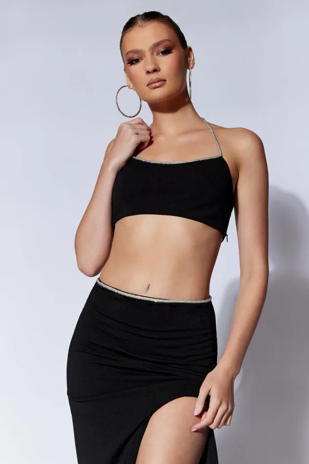 Meshki Crop Tops Arya Diamante Rope Halter Top 8211 Black Black 8211 Women