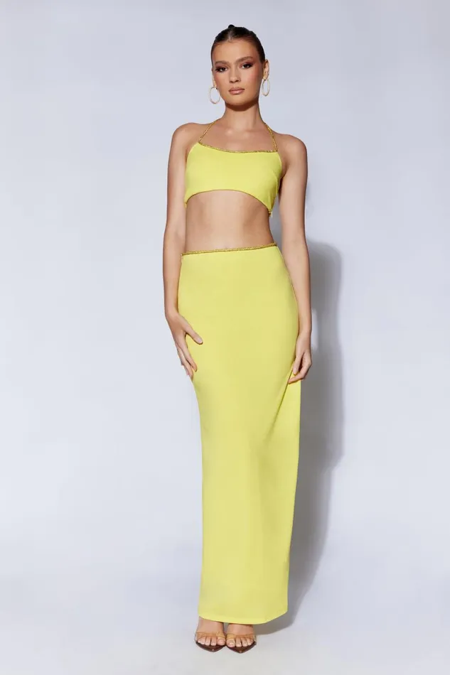 Meshki Crop Tops Arya Diamante Rope Halter Top 8211 Chartreuse Chartreuse 8211 Women Meshki Crop Tops Arya Diamante Rope Halter Top 8211 Chartreuse Chartreuse 8211 Women