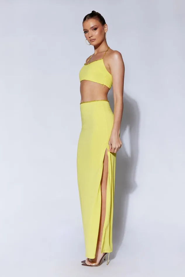 Meshki Crop Tops Arya Diamante Rope Halter Top 8211 Chartreuse Chartreuse 8211 Women Meshki Crop Tops Arya Diamante Rope Halter Top 8211 Chartreuse Chartreuse 8211 Women